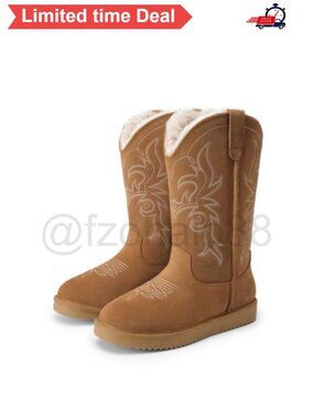 Suede Knee High Snow Boots Faux Fur Lined Water Resistant Slip On Winter